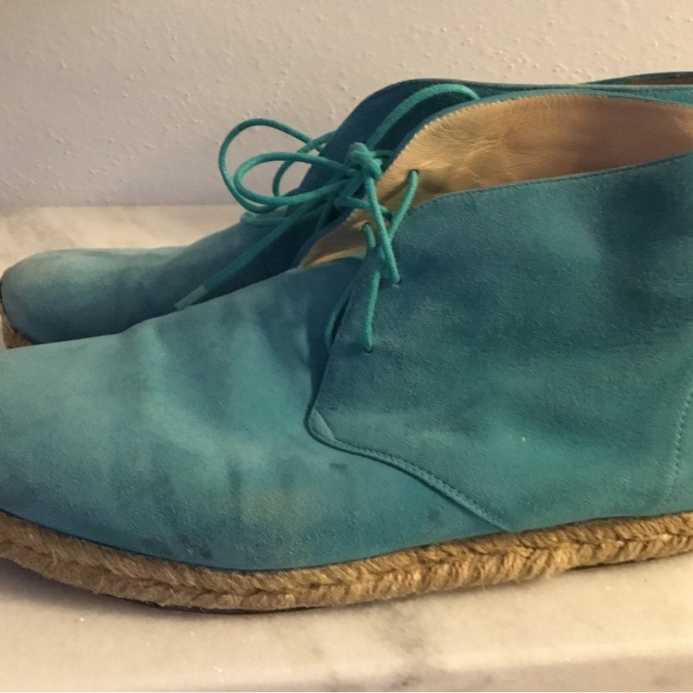 Christian Louboutin Teal Suede Lace-Up Espadrille Boots